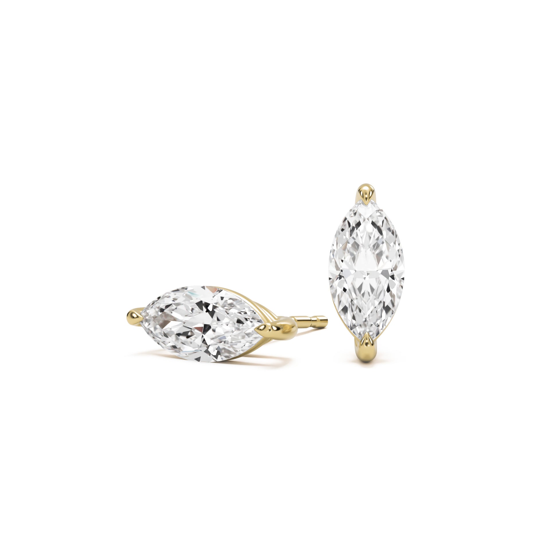 marquise diamond stud earrings 14k yellow gold
