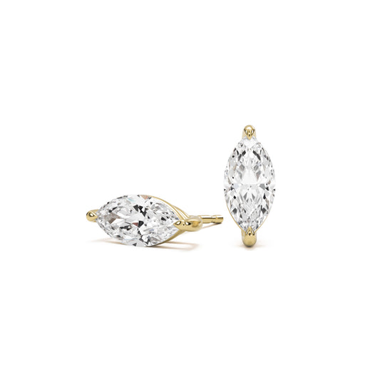 marquise moissanite stud earrings 14k yellow gold