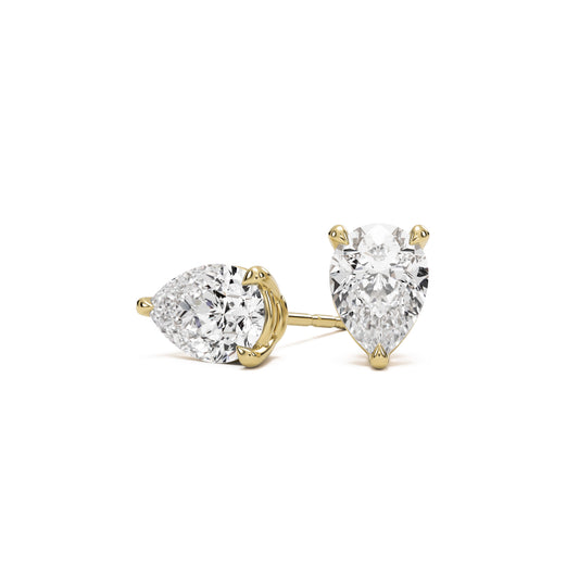 pear moissanite stud earrings 14k yellow gold
