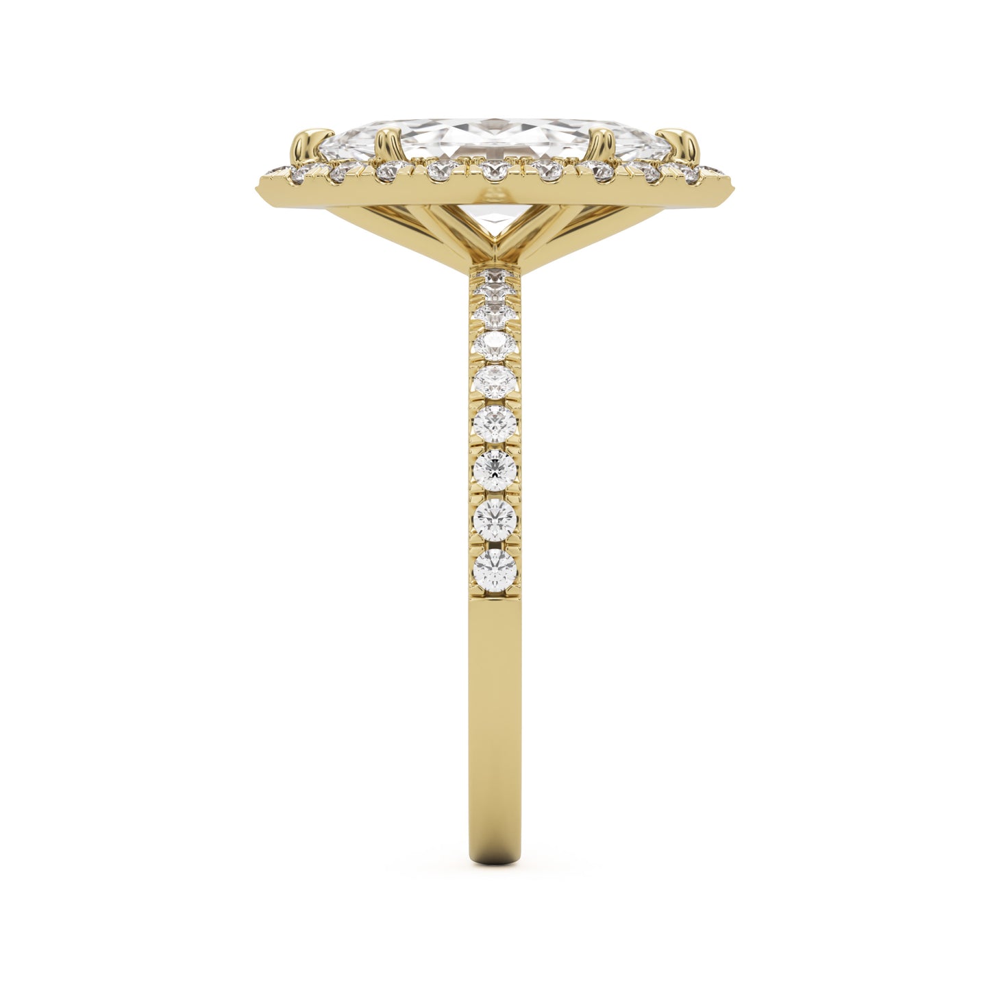 marquise moissanite halo pavé solitaire 14k yellow gold