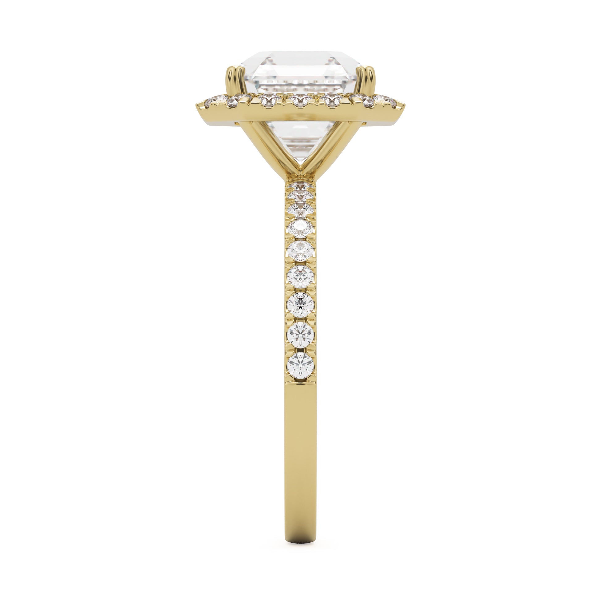 asscher halo pavé solitaire 14k yellow gold front