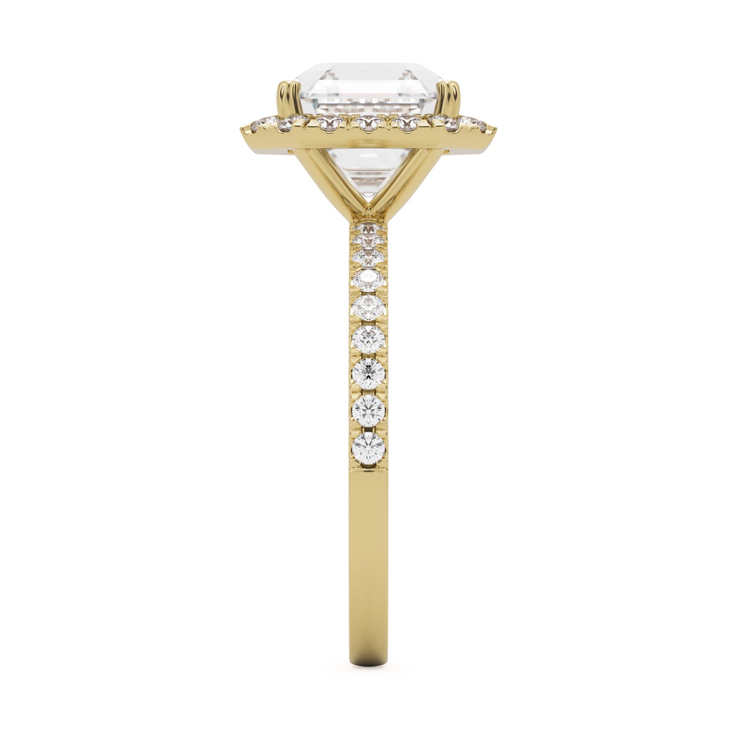 asscher halo pavé solitaire 14k yellow gold profile