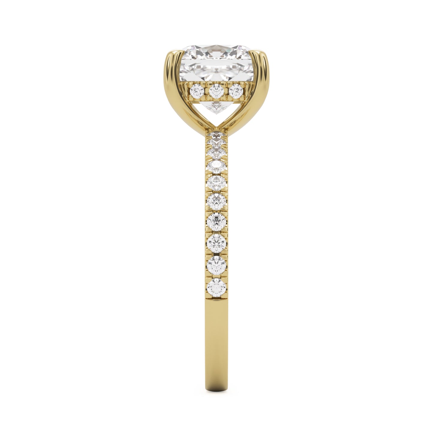 cushion hidden halo pave 14k yellow gold