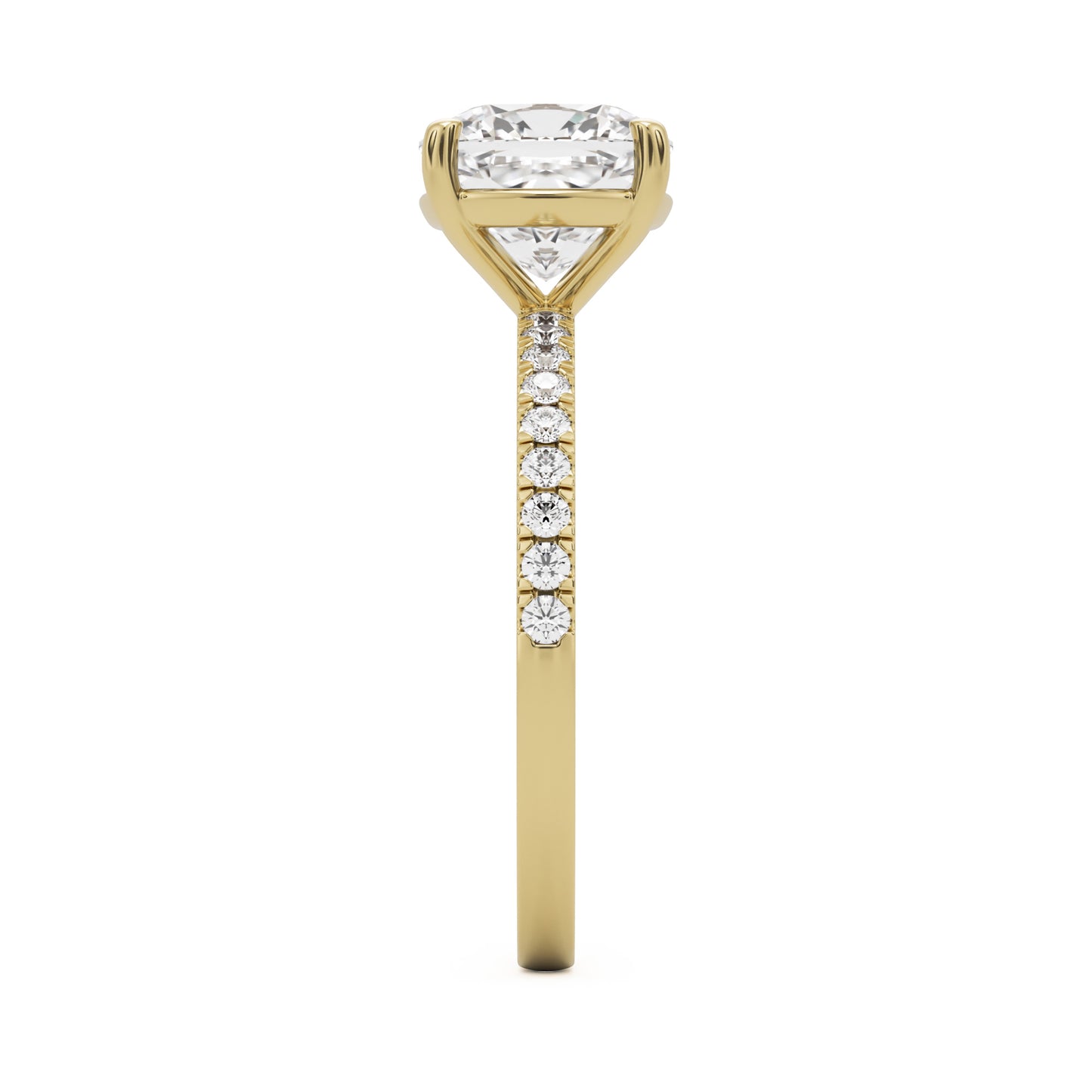 moissanite elongated cushion pavé solitaire 14k yellow gold