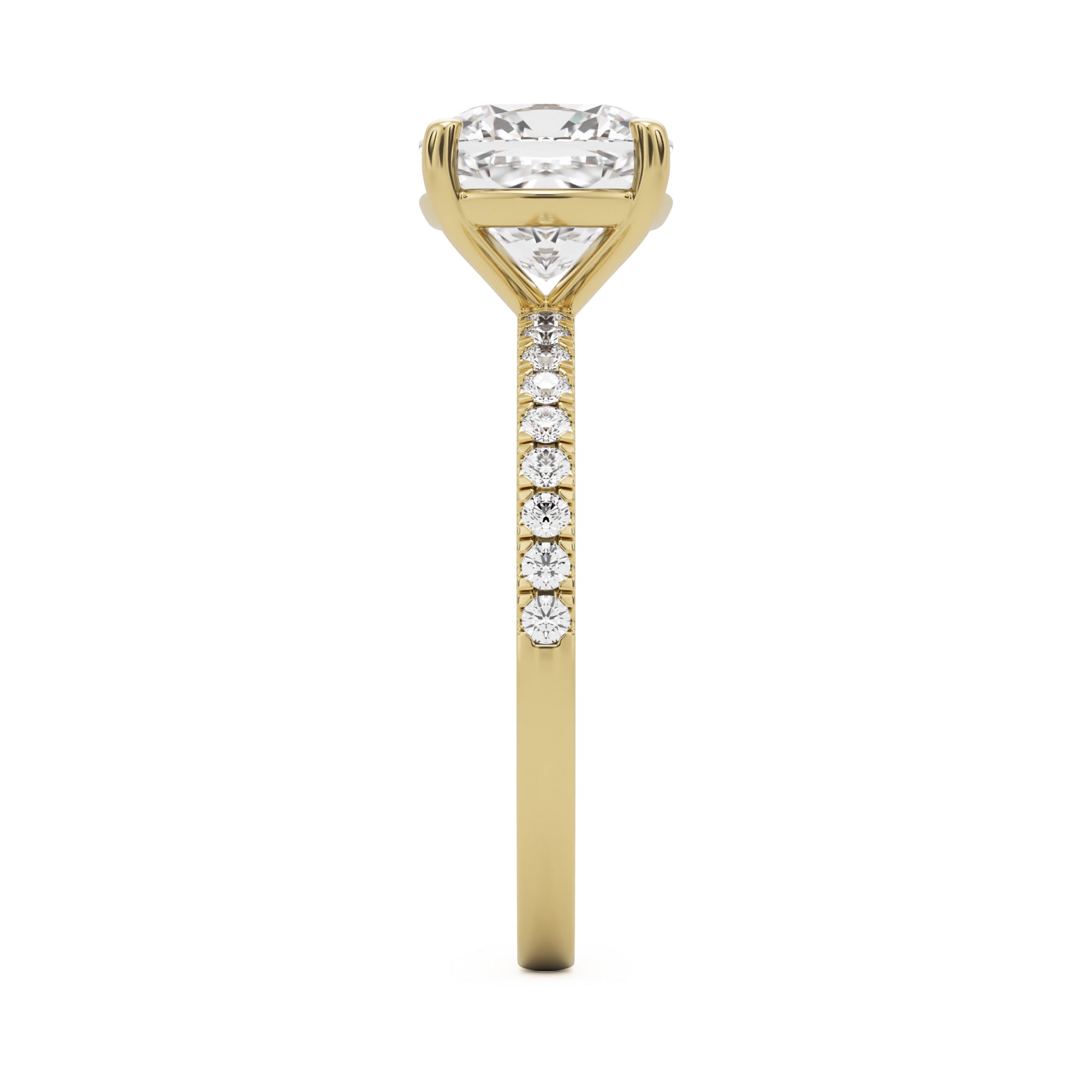 moissanite elongated cushion pavé solitaire 14k yellow gold