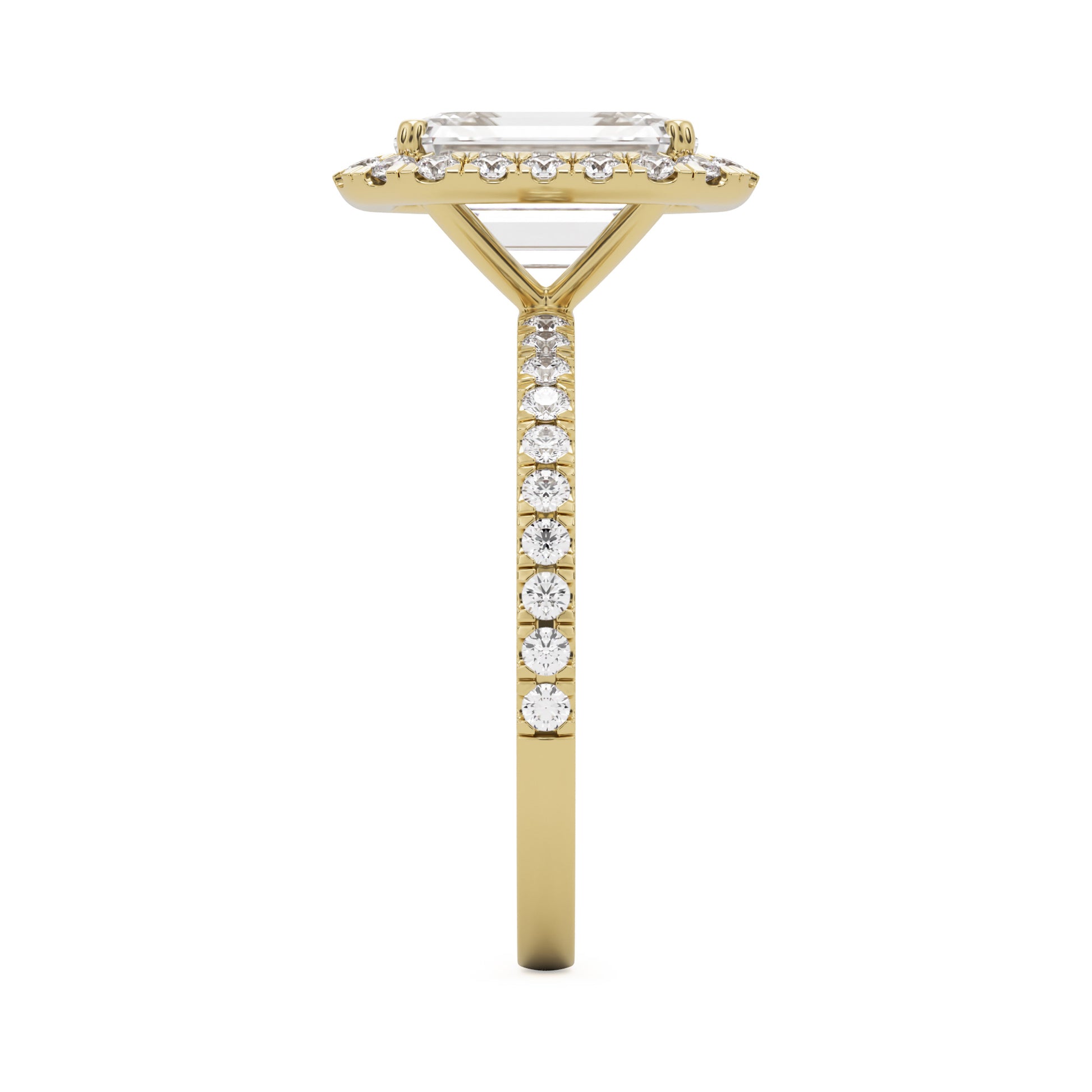 emerald halo pavé 14K yellow gold