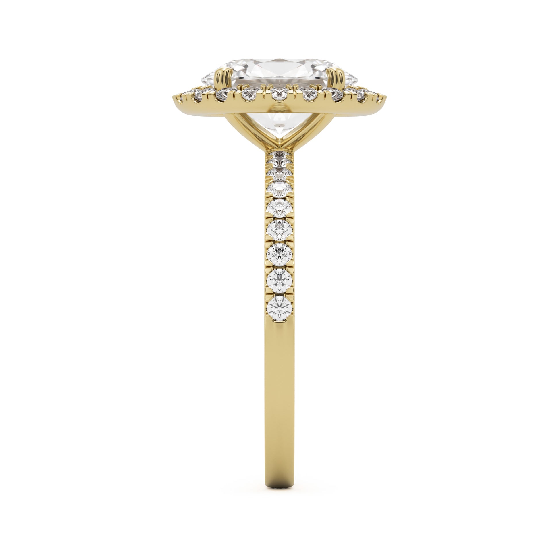 oval solitaire halo pave 14k yellow gold