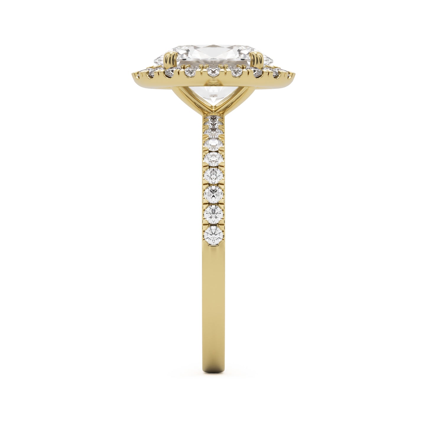 oval solitaire halo pave 14k yellow gold