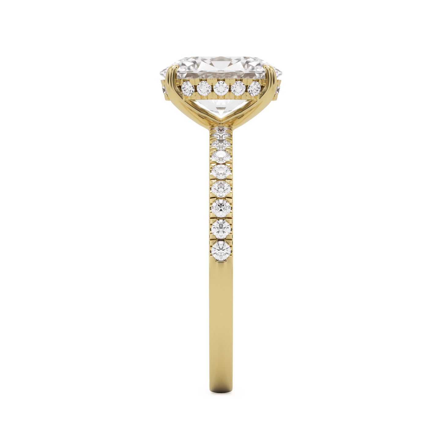 oval solitaire hidden halo pave 14k yellow gold