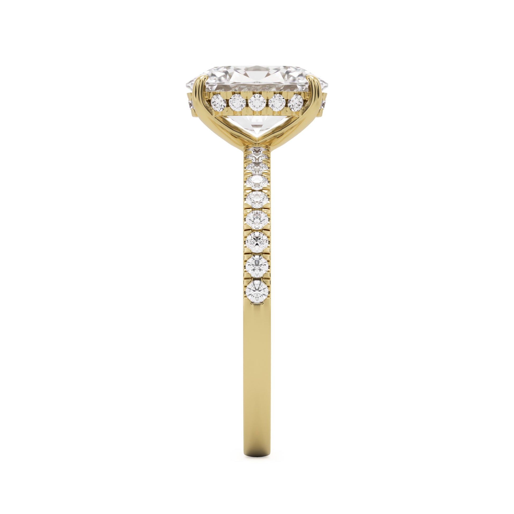 oval solitaire hidden halo pave 14k yellow gold