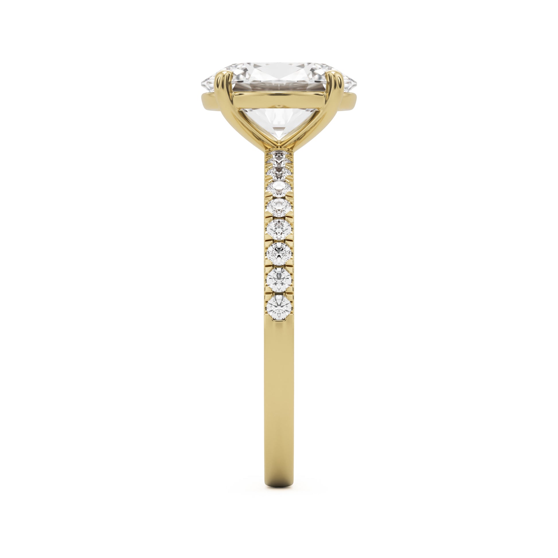 oval solitaire pave 14k yellow gold