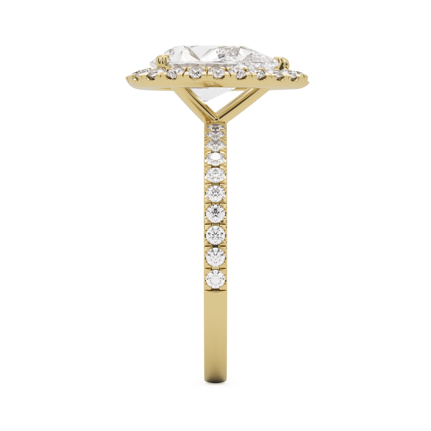 pear halo pavé 14k yellow gold