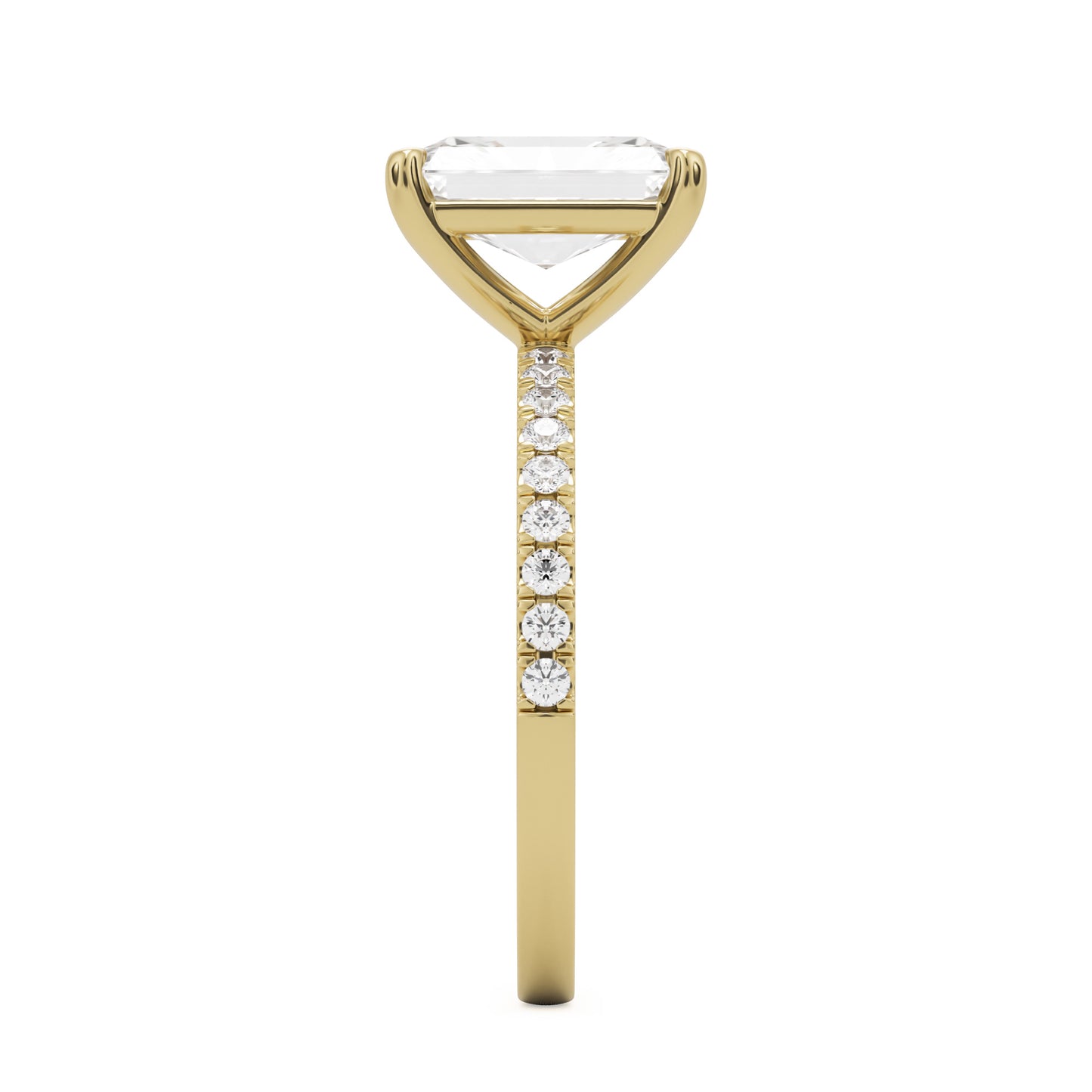 radiant moissanite pavé solitaire 14k yellow gold