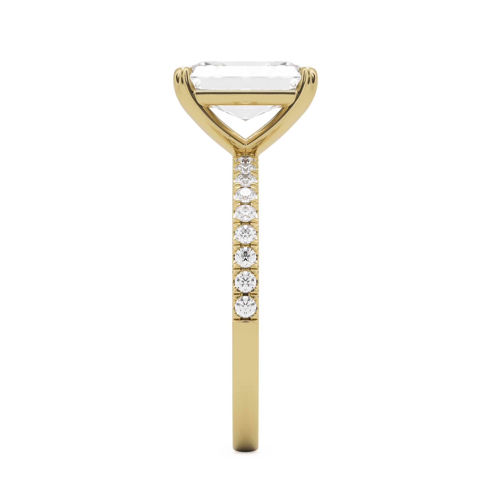 radiant moissanite pavé solitaire 14k yellow gold