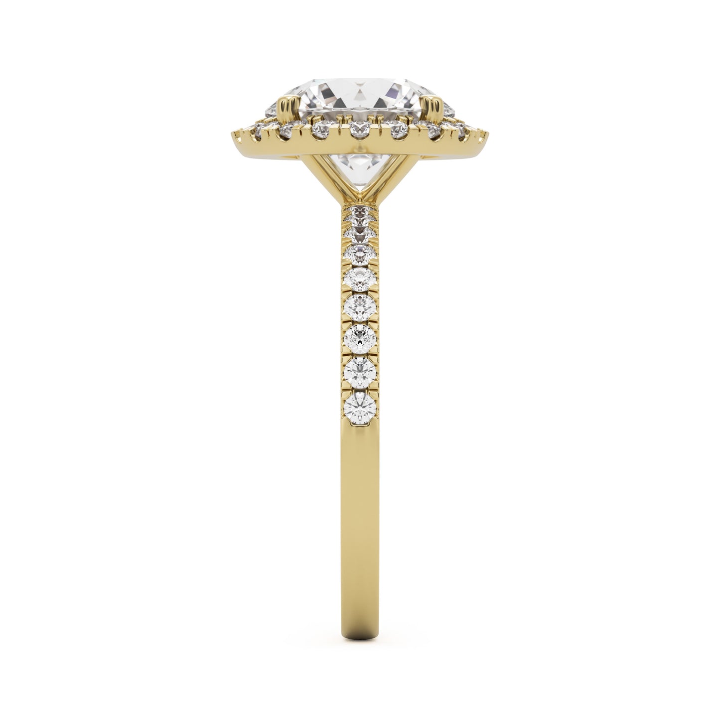 round solitaire halo pavé 14K yellow gold