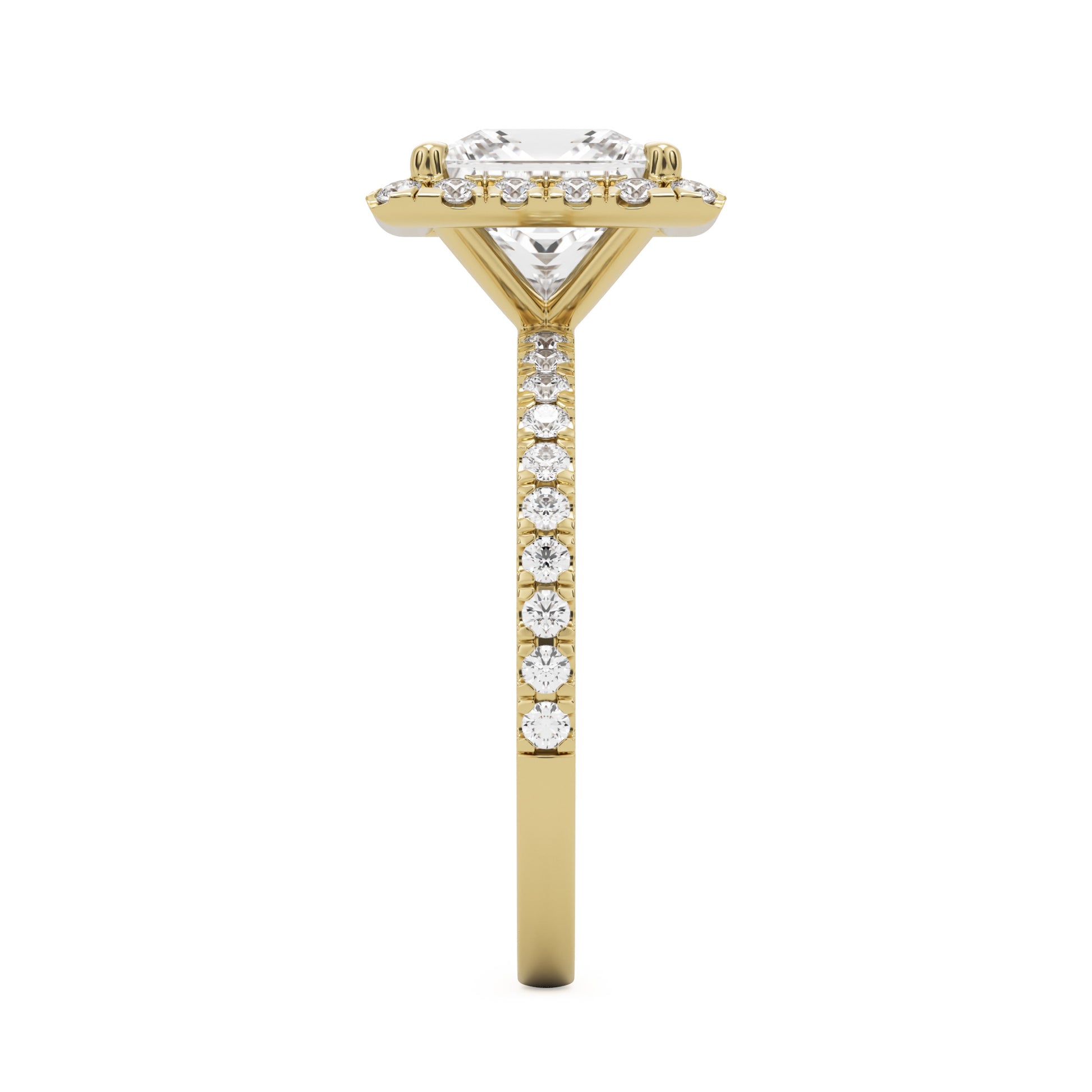 square moissanite halo pavé solitaire 14k yellow gold