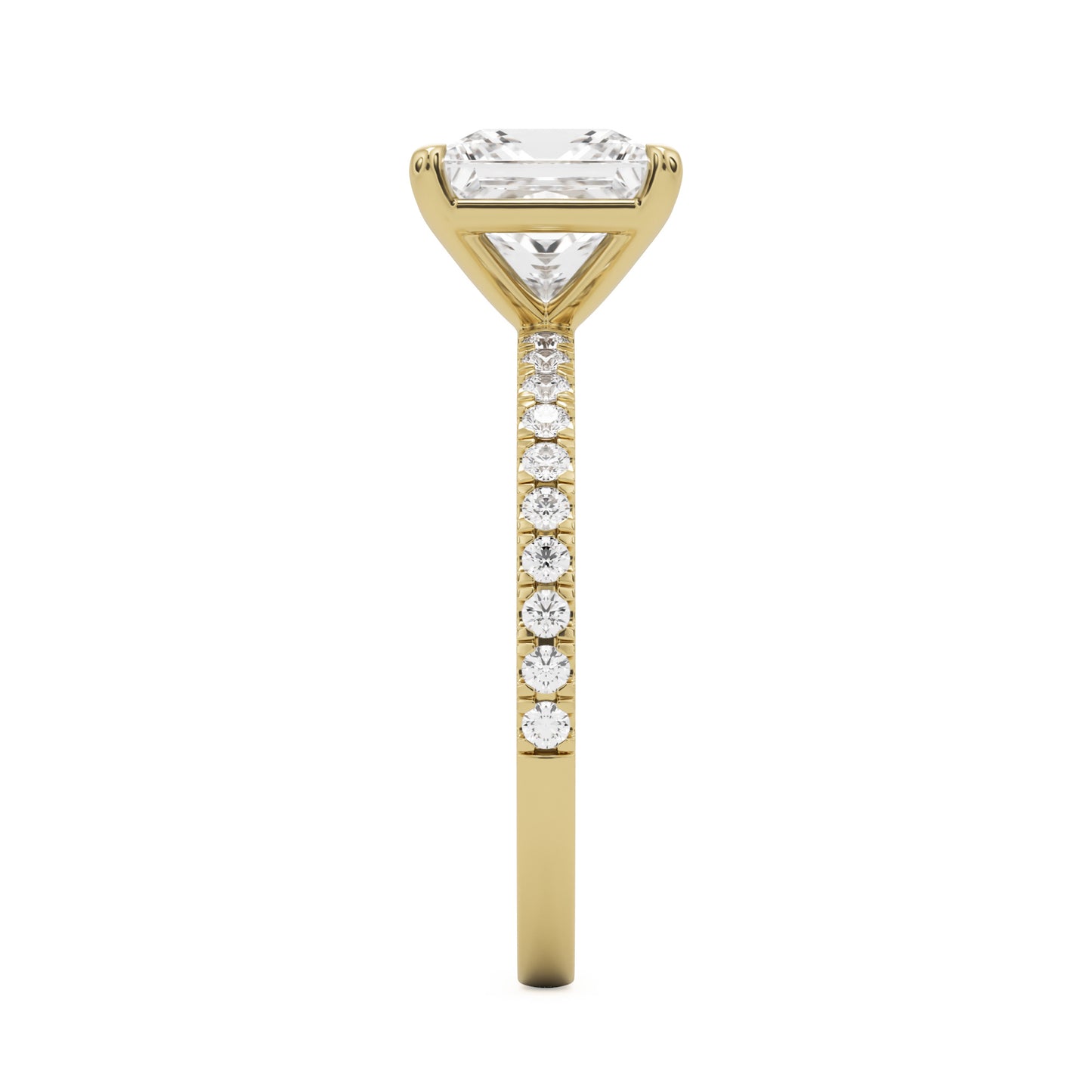 square mosisanite pavé solitaire 14k yellow gold