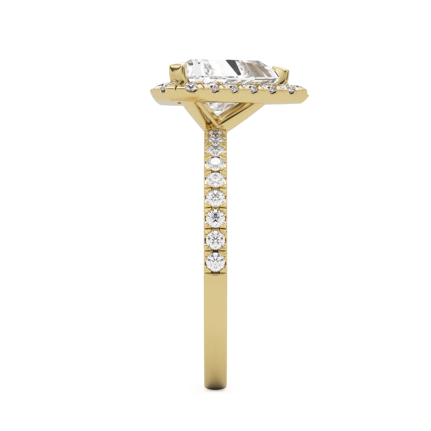 trillion halo pavé solitaire 14k yellow gold