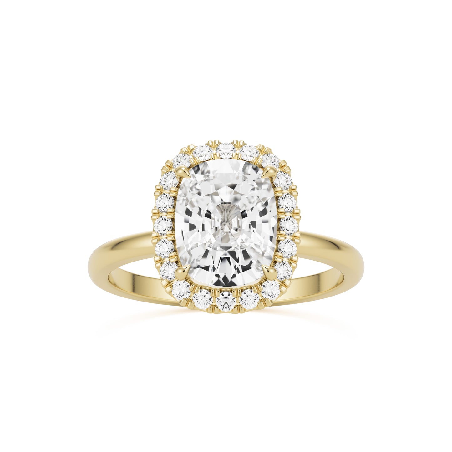 moissanite elongated cushion halo 14k yellow gold