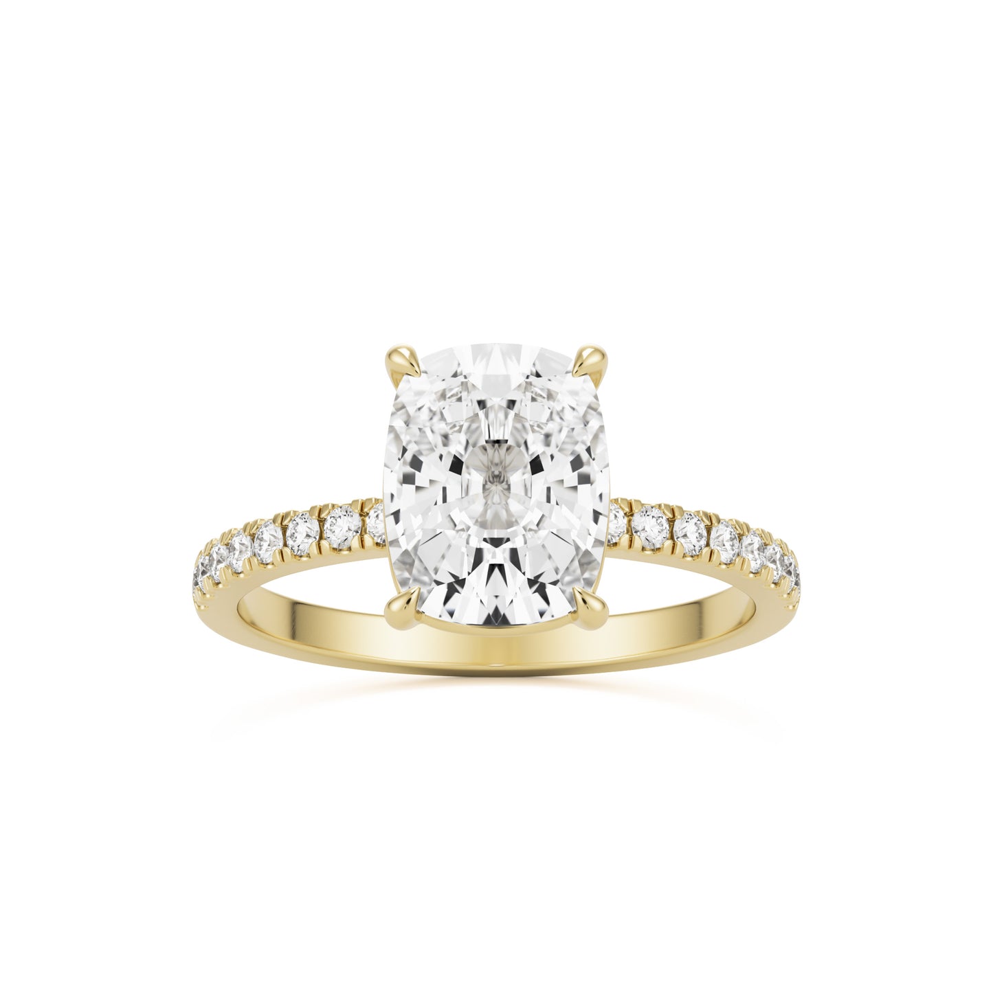 moissanite elongated cushion pavé solitaire 14k yellow gold