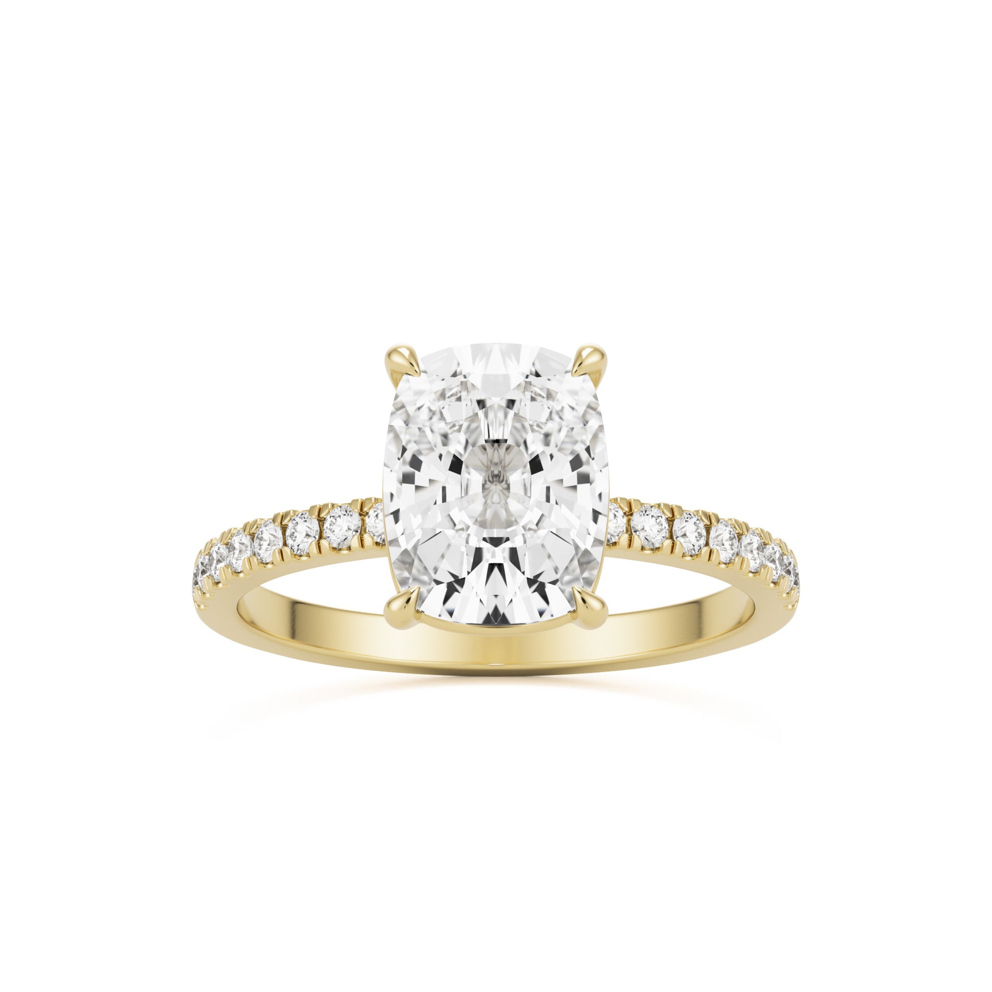 moissanite elongated cushion pavé solitaire 14k yellow gold