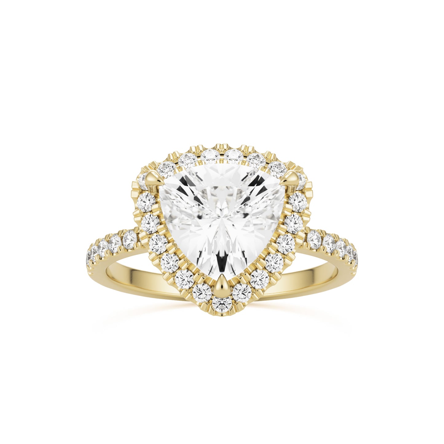 trillion halo pavé solitaire 14k yellow gold
