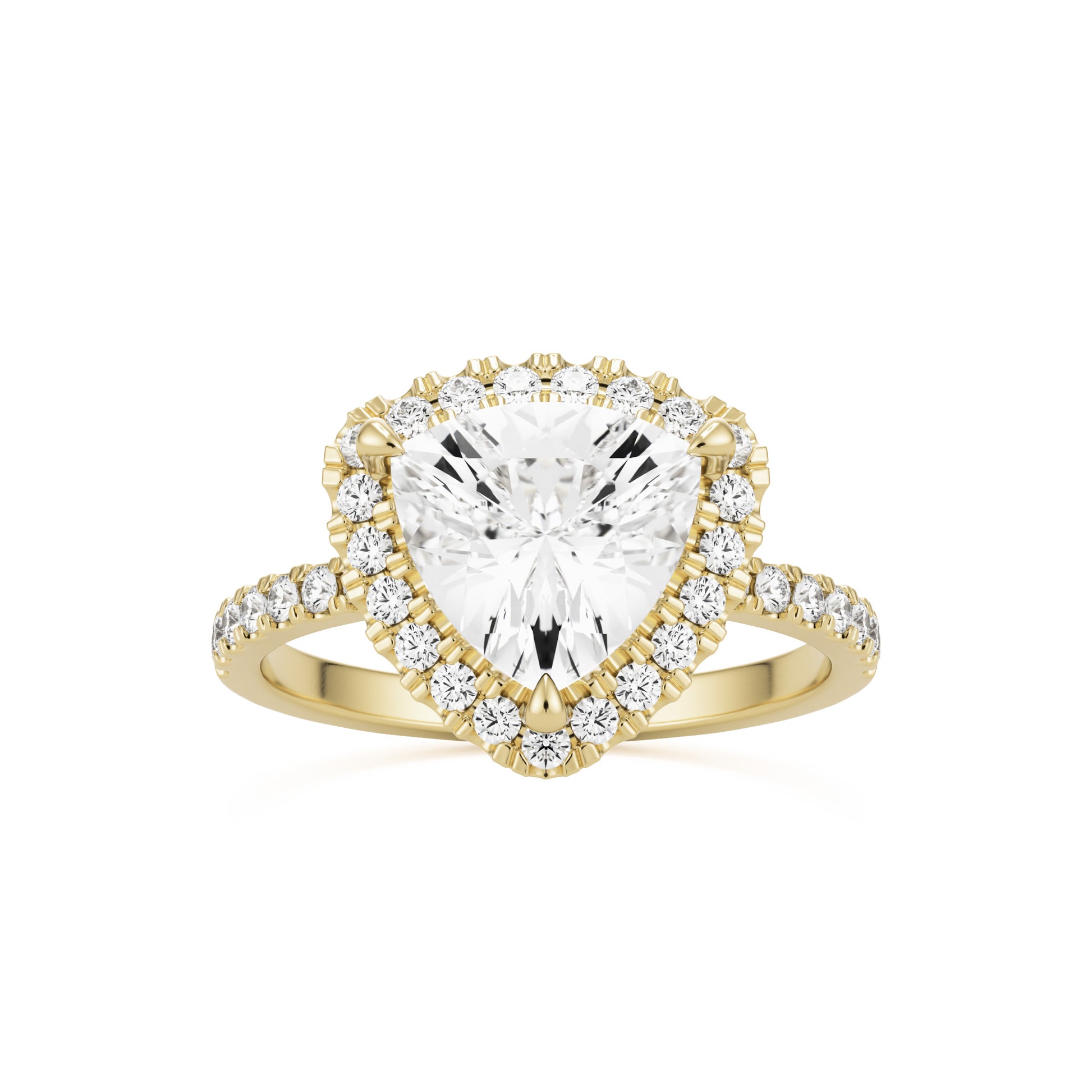 trillion halo pavé solitaire 14k yellow gold