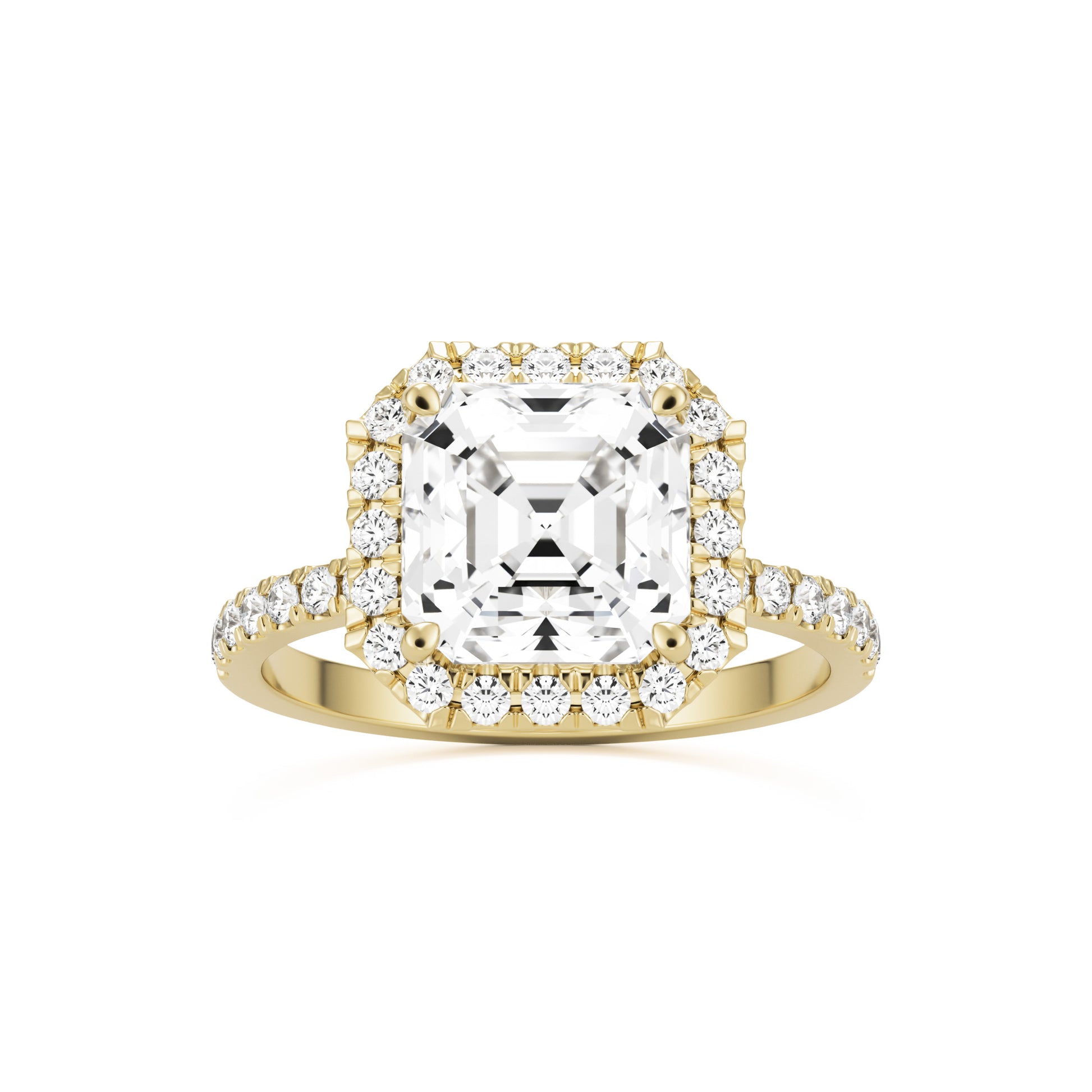 asscher halo pavé solitaire 14k yellow gold front