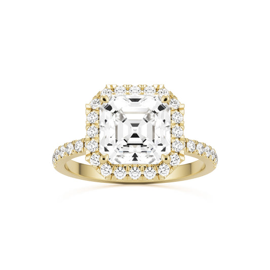 asscher halo pavé solitaire 14k yellow gold front