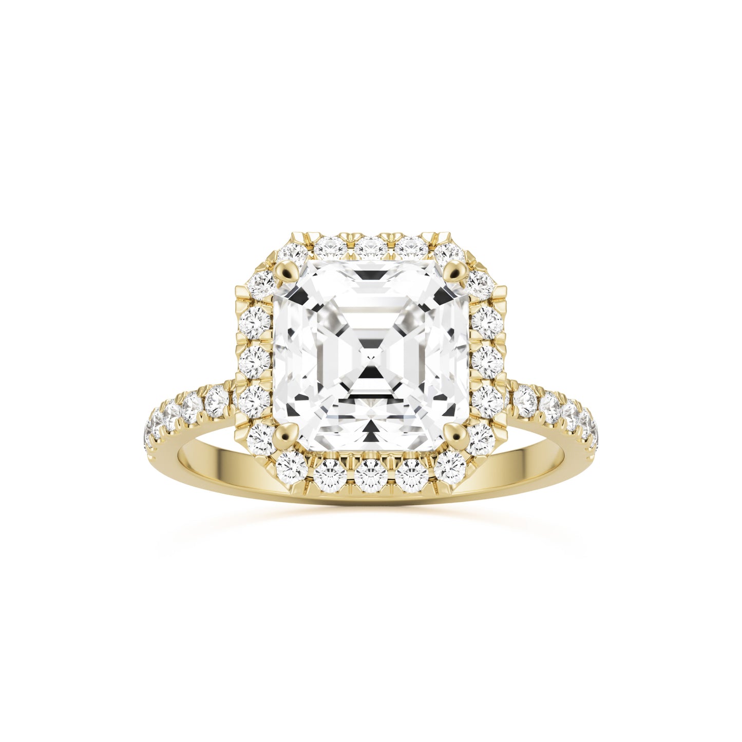 asscher halo pavé solitaire 14k yellow gold front