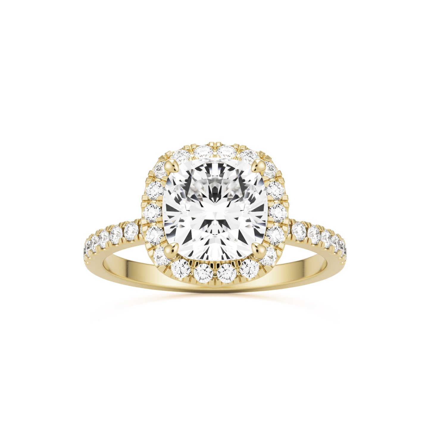 cushion halo pave 14k yellow gold