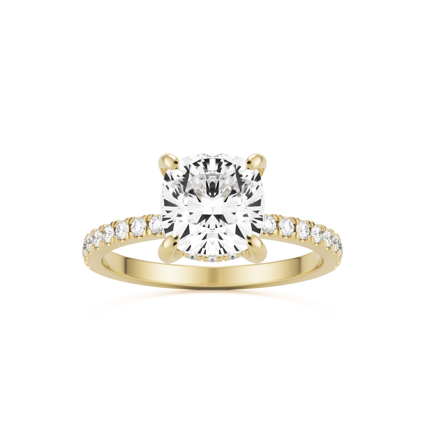 cushion hidden halo pave 14k yellow gold