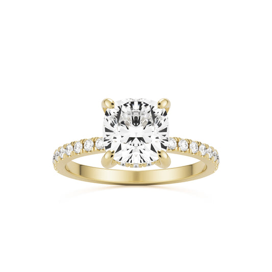 cushion hidden halo pave 14k yellow gold