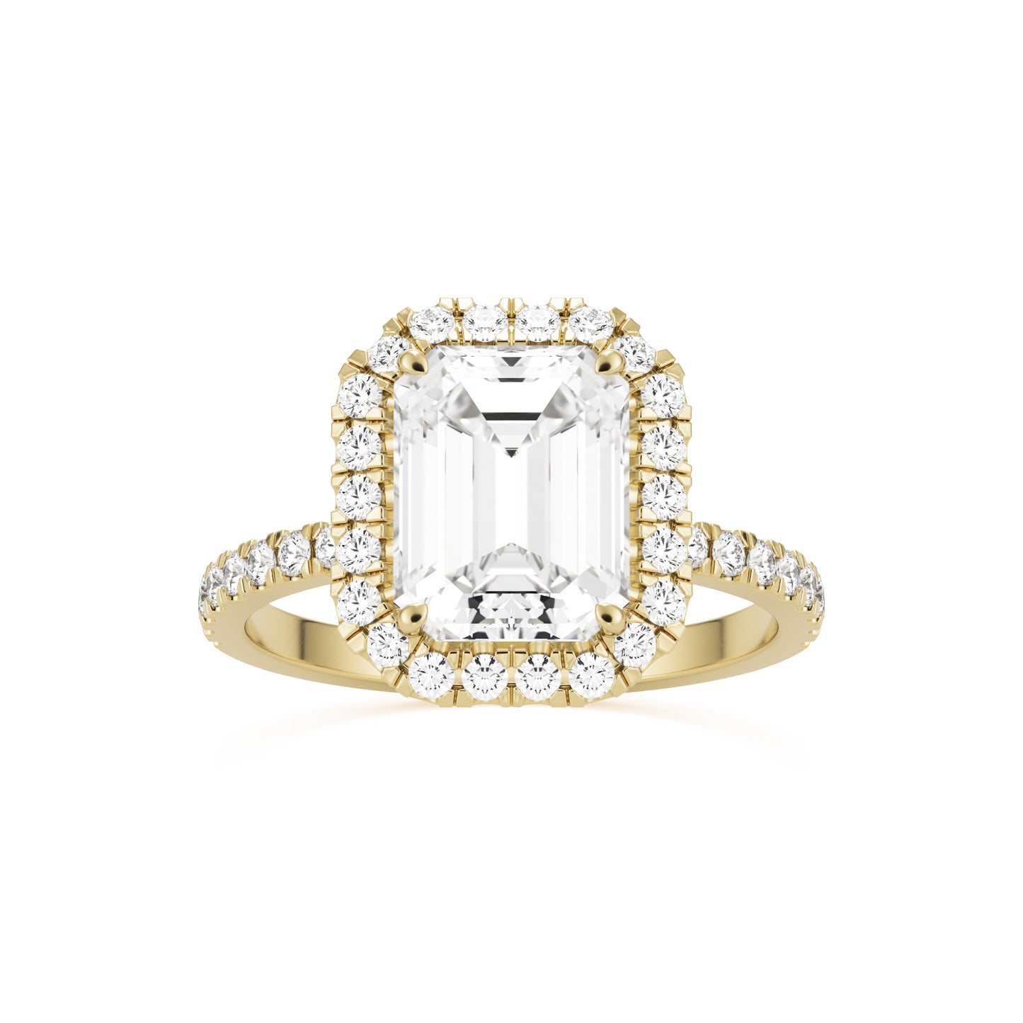 emerald halo pavé 14K yellow gold