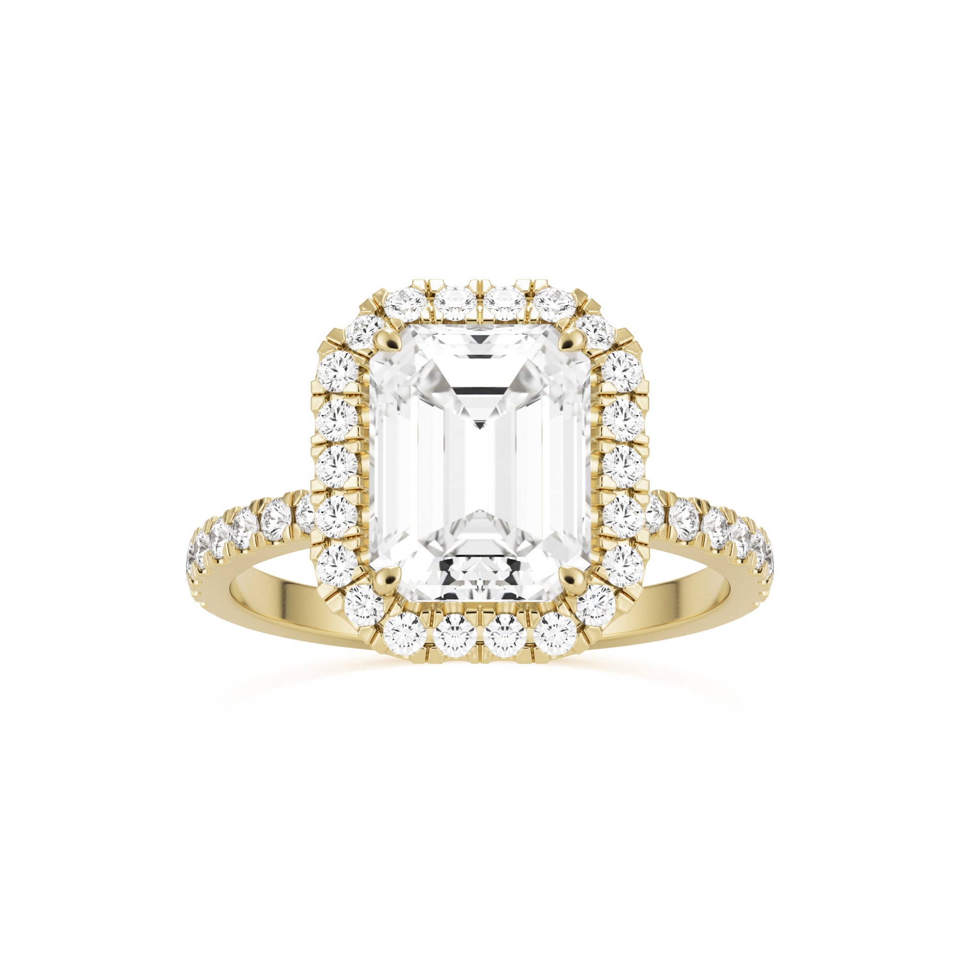emerald halo pavé 14K yellow gold
