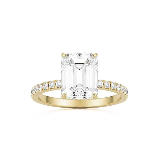 emerald hidden halo pavé 14K yellow gold
