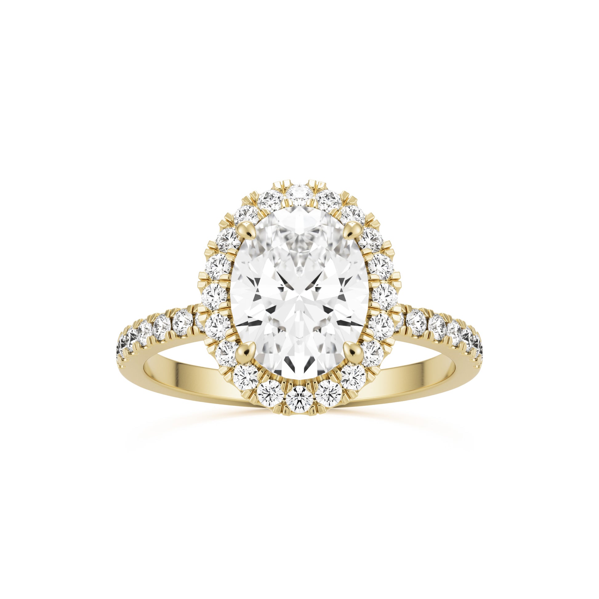 oval solitaire halo pave 14k yellow gold