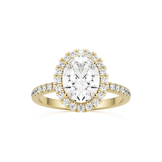 oval solitaire halo pave 14k yellow gold