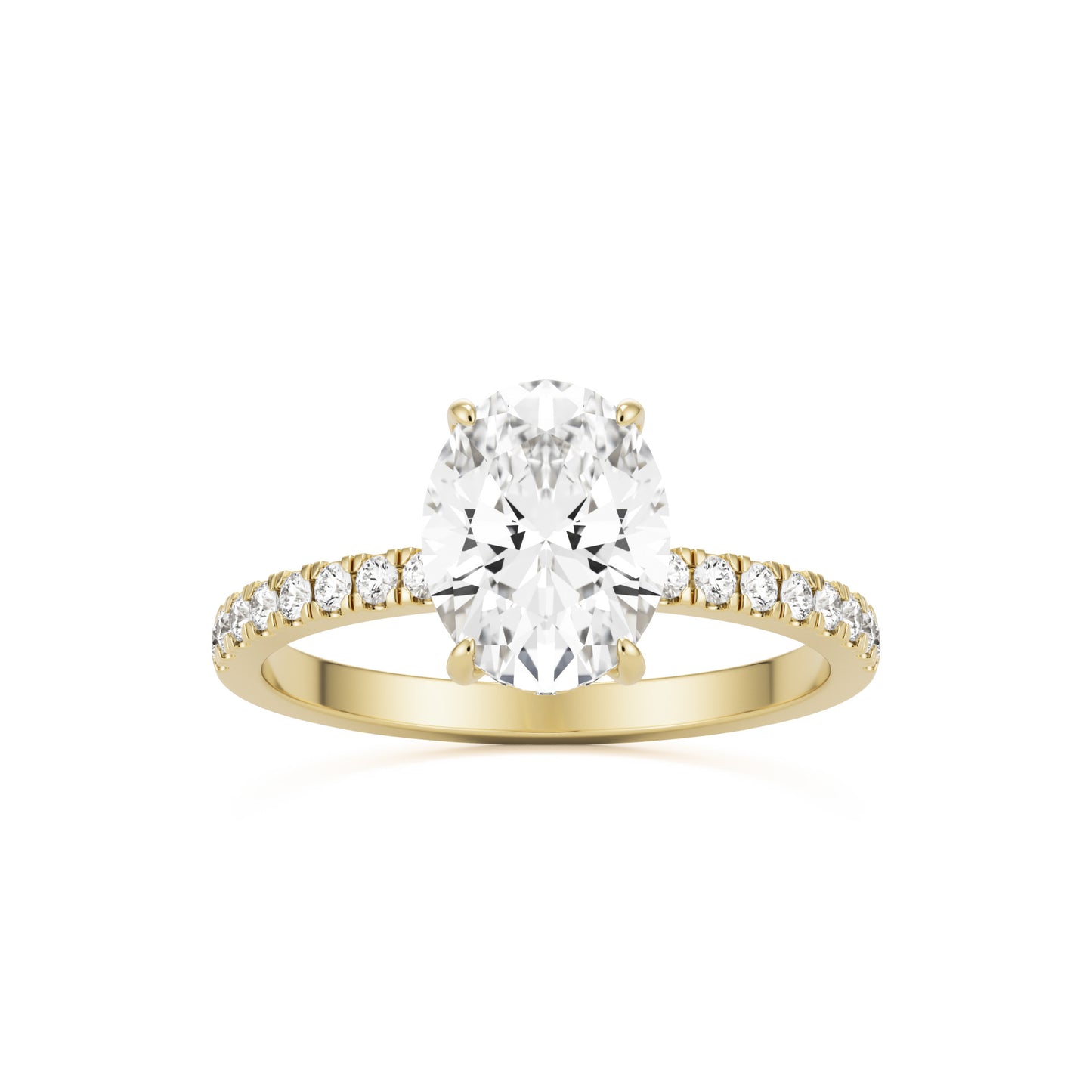 oval solitaire hidden halo pave 14k yellow gold