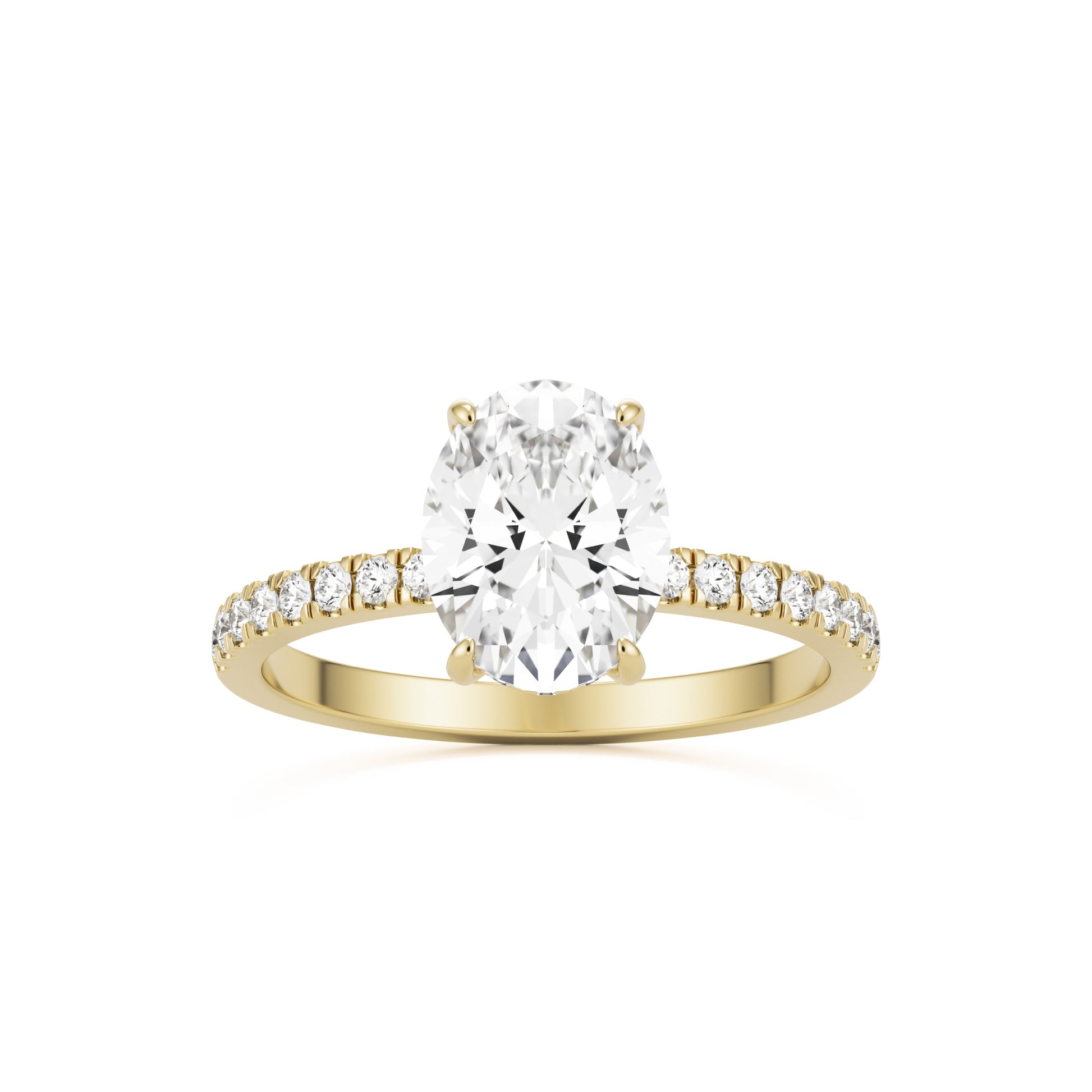oval solitaire hidden halo pave 14k yellow gold