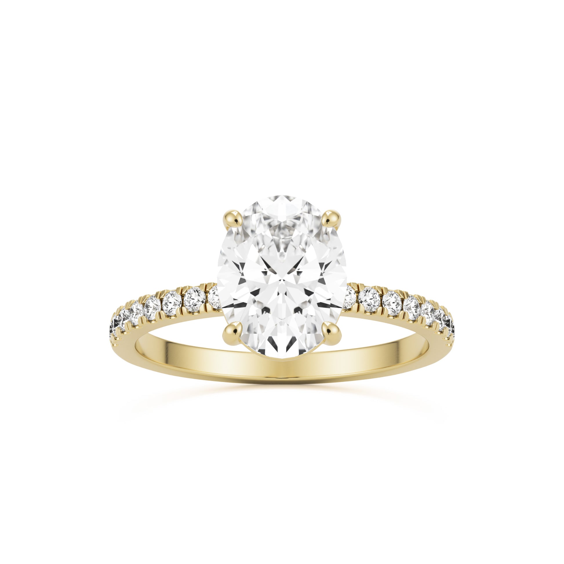 oval solitaire pave 14k yellow gold