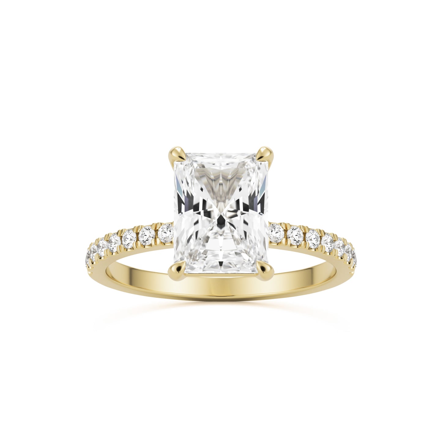 radiant moissanite pavé solitaire 14k yellow gold