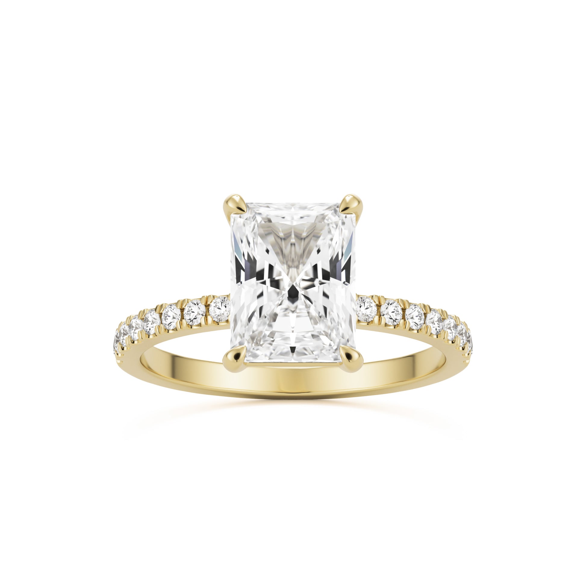 radiant moissanite pavé solitaire 14k yellow gold