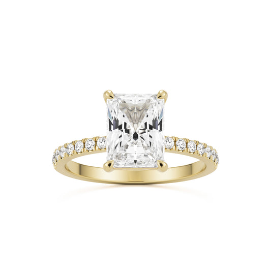 radiant moissanite pavé solitaire 14k yellow gold