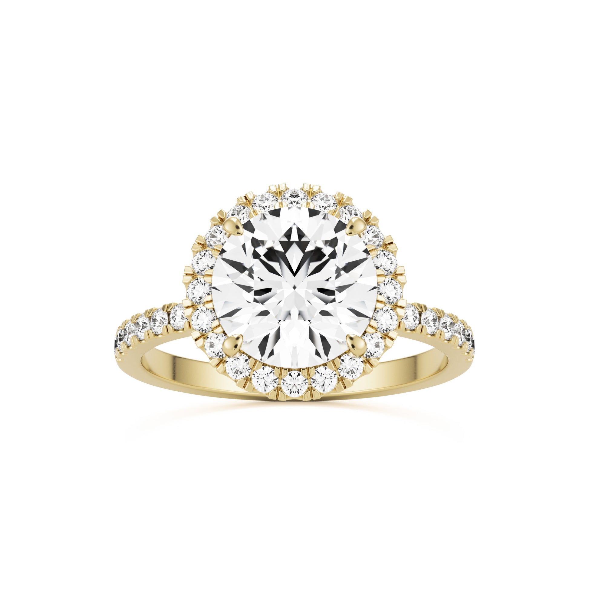 round solitaire halo pavé 14K yellow gold