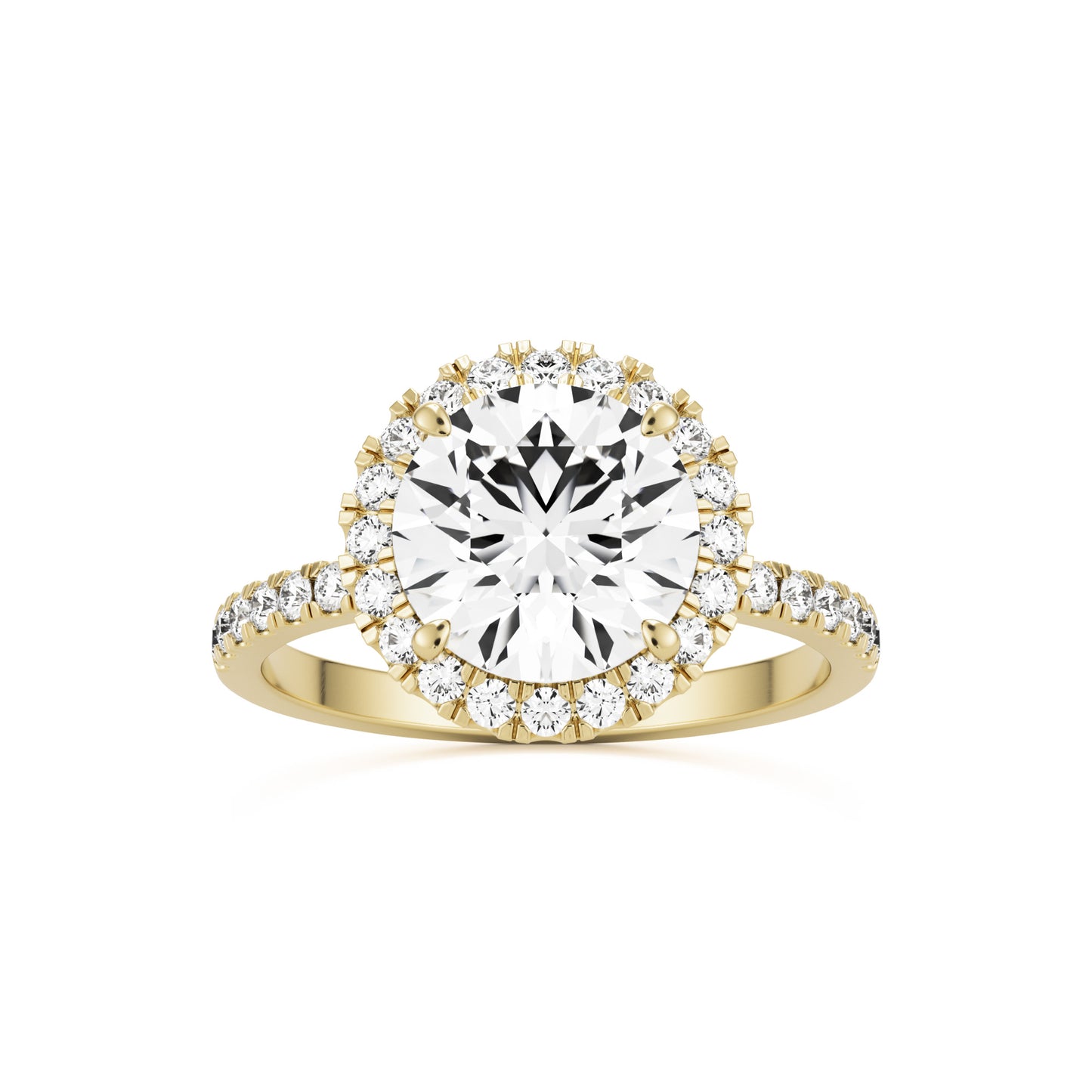 round solitaire halo pavé 14K yellow gold