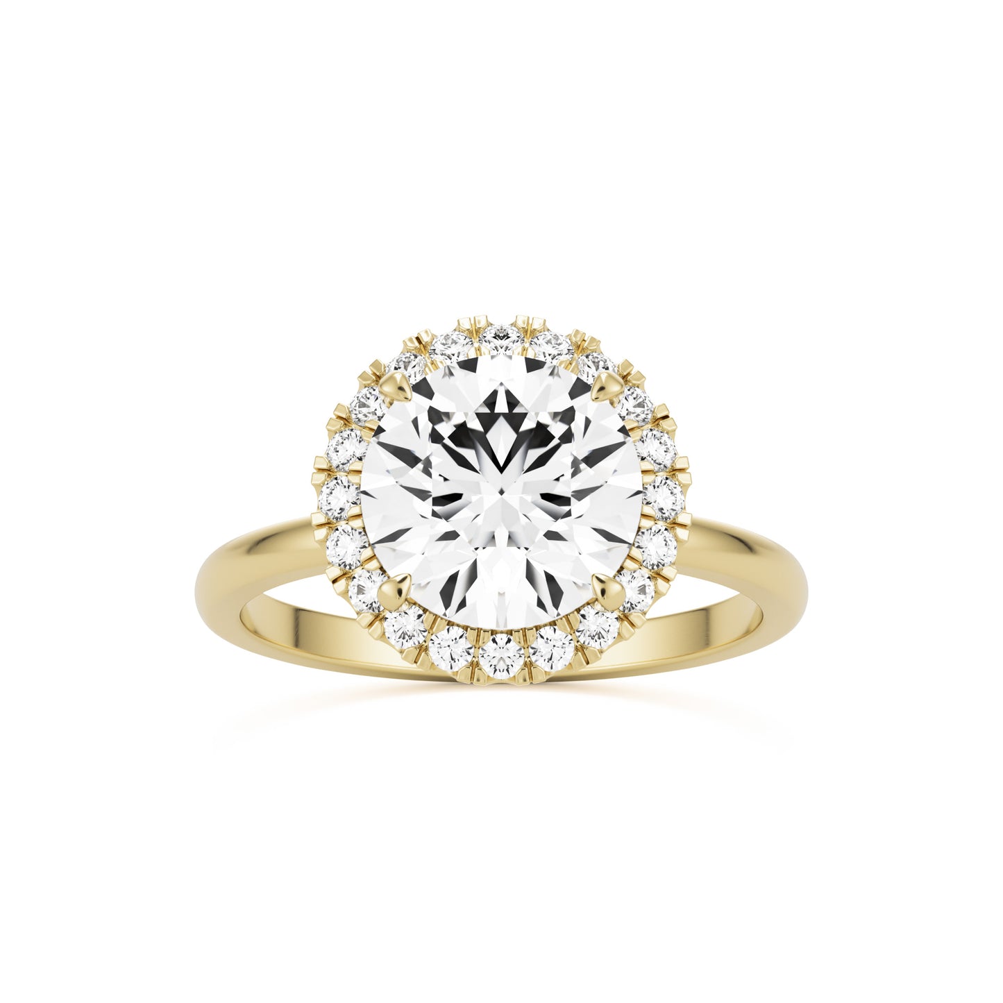 round solitaire halo 14K yellow gold