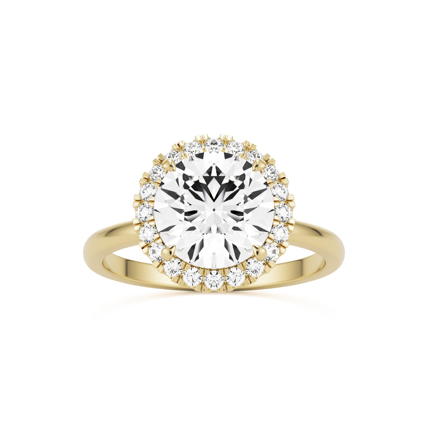 round solitaire halo 14K yellow gold