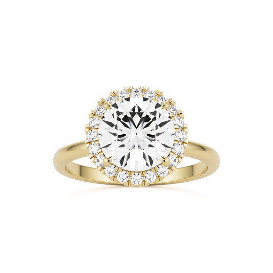 round solitaire halo 14K yellow gold
