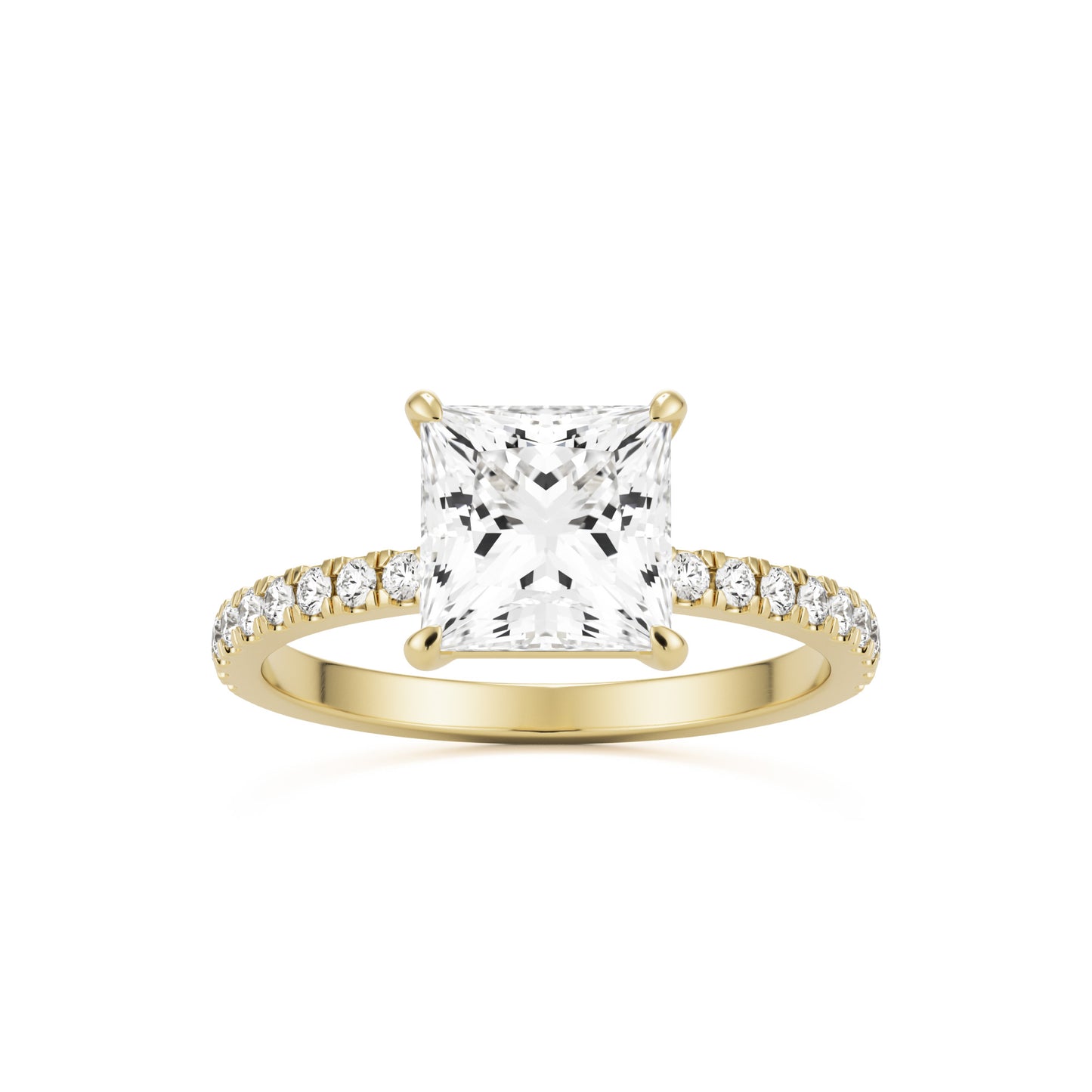 square mosisanite pavé solitaire 14k yellow gold